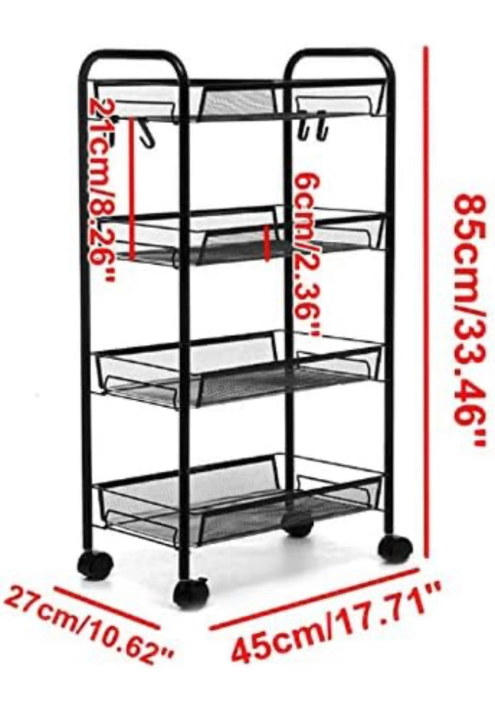 4 Layer Kitchen Trolly, Kitchen Organizer & Bathroom Storage Sheving 86 x 45 x 27 cm, Black