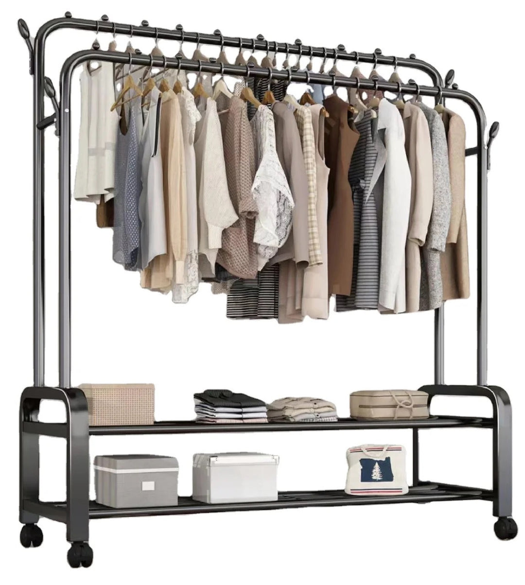 Coat and Shoe Rack, Metal Freestanding Coat Rack Entryway Organizer, Hall Tree with Shoe Storage Shelves, 8 Hooks for Hallway, Living Room, Bedroom, Office, Easy to Assemble