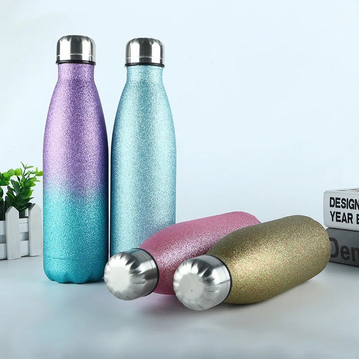 Insulated Water Bottles -17oz/500ml -Stainless Steel Water Bottles,Sports Water Bottles Keep Cold for 24 Hours and Hot for 12 Hours,BPA Free Kids Water Bottle for School-Glitter