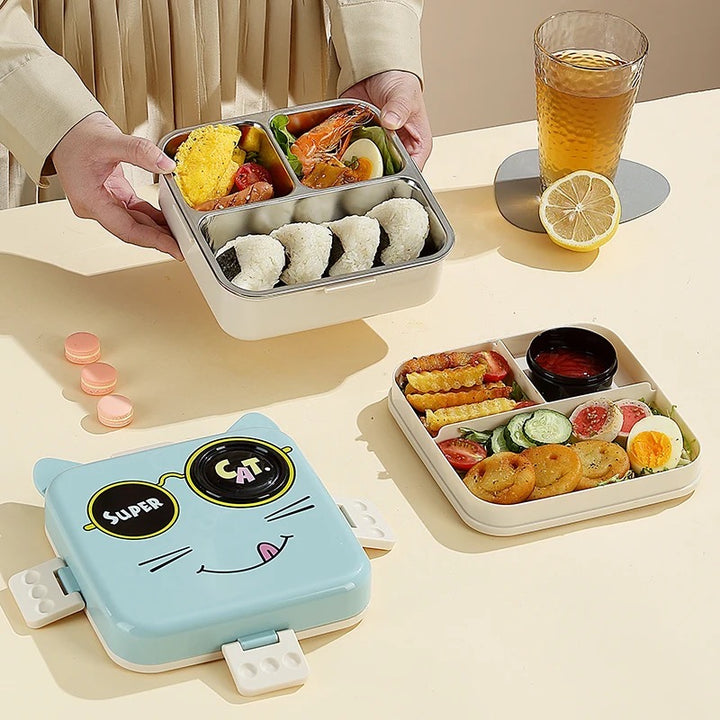 Cute 3D Cat Shaped Bento Lunch Box for School & Office with Cutlery | Leak-Proof BPA Free | Boys & Girls Lunch Box