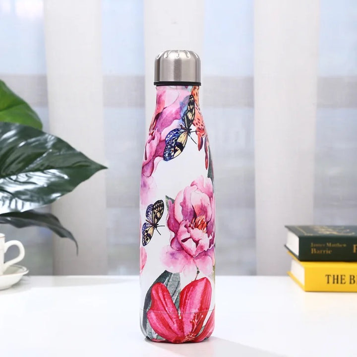 Stainless Steel Flask Water Bottle | Leak-Proof | Double Walled Vacuum Insulation - Keeps Water Hot for 12 Hrs and Cold for 24 Hrs | Thermosteel bottle for Travel, Home, Office, School,Sports, Gym, Gifting (500 ML, LITTLE WILDFLOWERS)