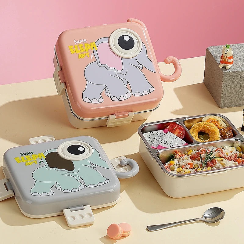 Cute 3D Elephant Shaped Bento Lunch Box for School & Office with Cutlery | Leak-Proof BPA Free | Boys & Girls Lunch Box.