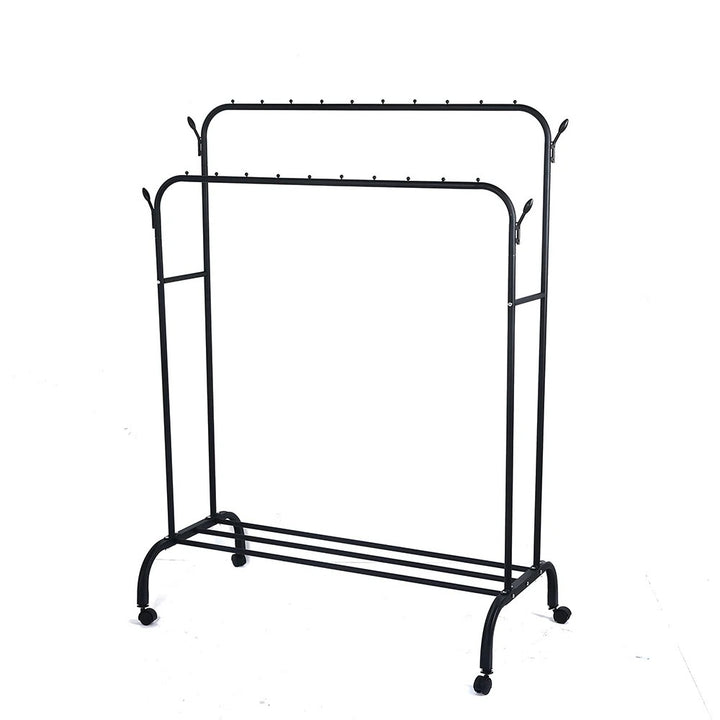 Metal Garment Rack on Wheels, Cloth Hanging Rail with 4 Side Hooks and Top Rod Coat Hanger Stand, Cloth Stand for Bedroom, Livingroom, Hallwa