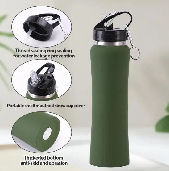 Flip Bot Stainless Steel Sipper Rubber Finish Water Bottle with Straw Lid  |Leak Proof|Office|Gym Bottle|Home|Kitchen|Hiking|Treking Bottle|Travel Bottle