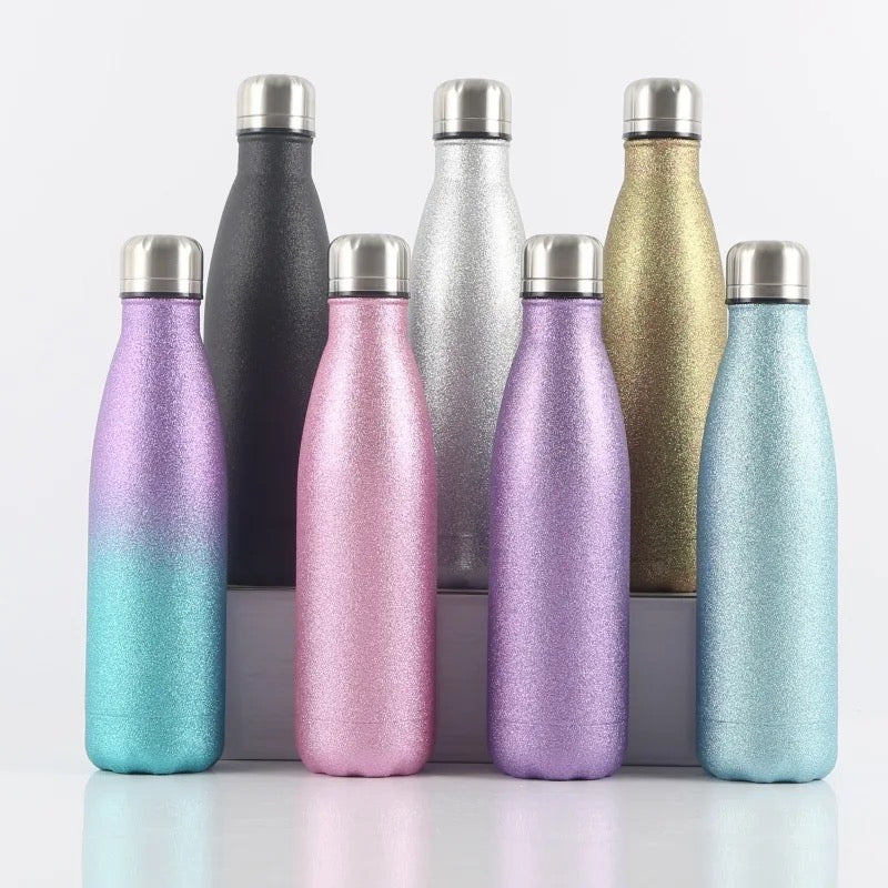 Insulated Water Bottles -17oz/500ml -Stainless Steel Water Bottles,Sports Water Bottles Keep Cold for 24 Hours and Hot for 12 Hours,BPA Free Kids Water Bottle for School-Glitter