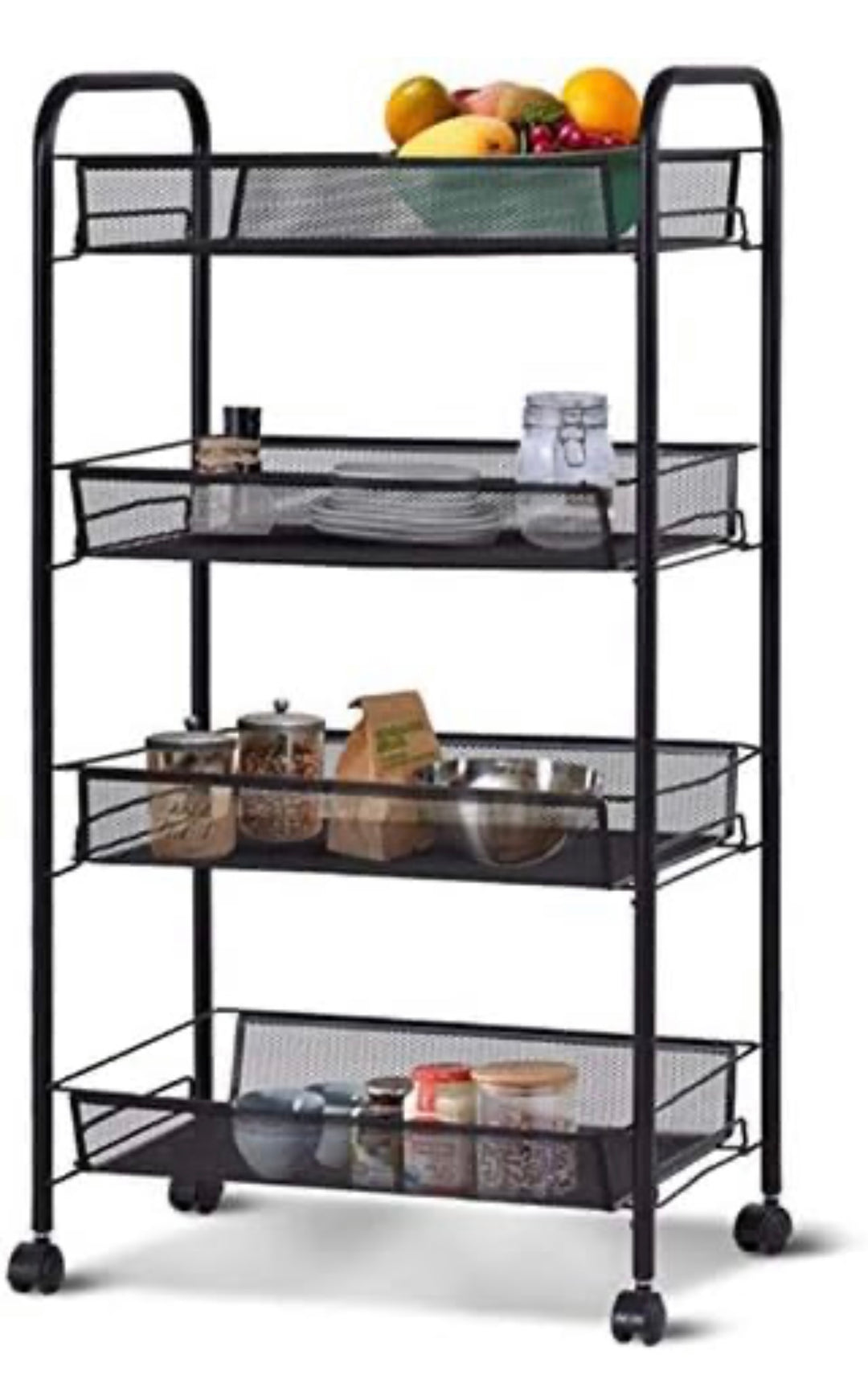 4 Layer Kitchen Trolly, Kitchen Organizer & Bathroom Storage Sheving 86 x 45 x 27 cm, Black