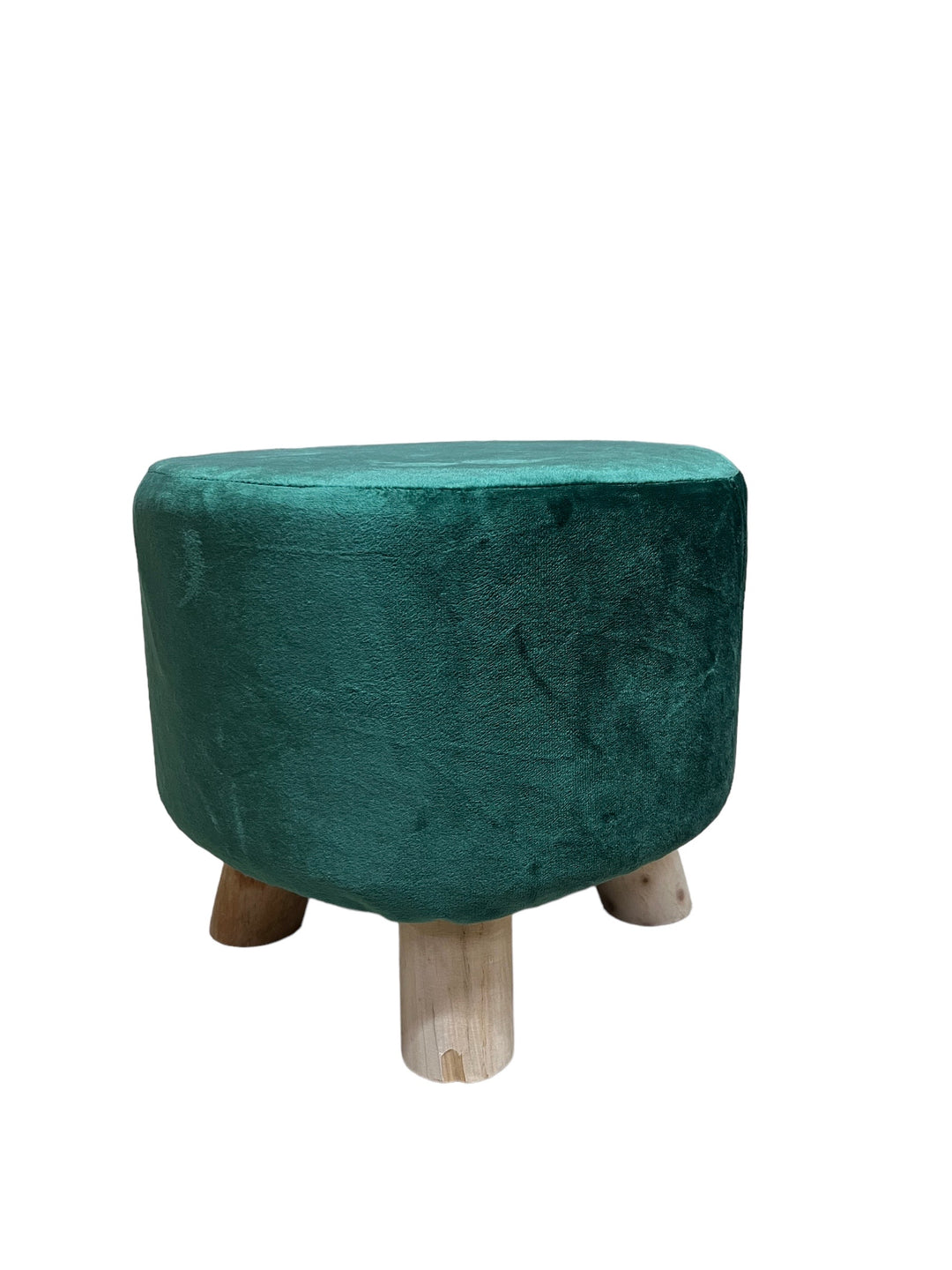 Platinum Wood Craft Velvet Foam Cushioned Ottoman Puffy Sitting Green Plain Stool with 4 Wooden Legs for Living Room ( 11 x 11 x 10 inches )