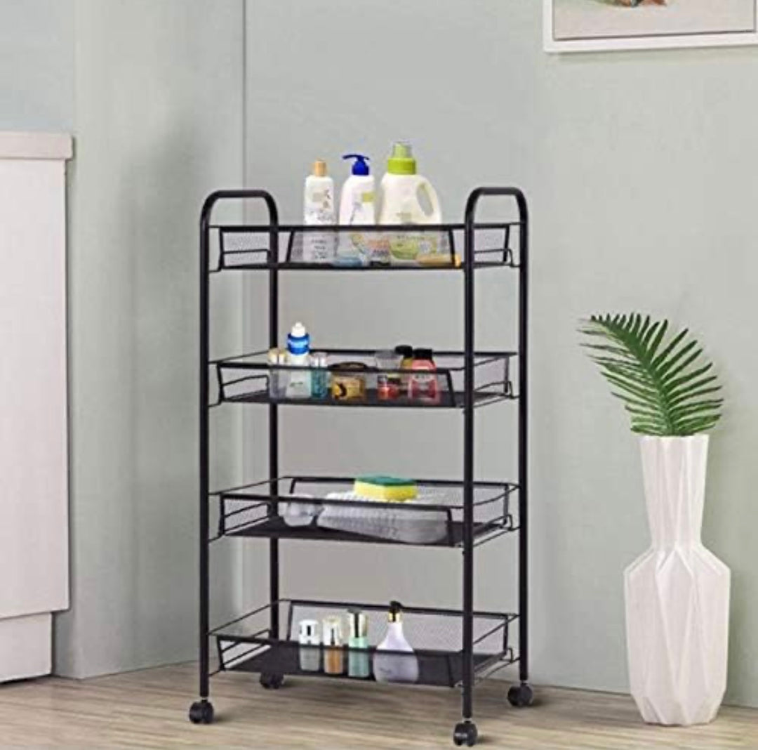 4 Layer Kitchen Trolly, Kitchen Organizer & Bathroom Storage Sheving 86 x 45 x 27 cm, Black