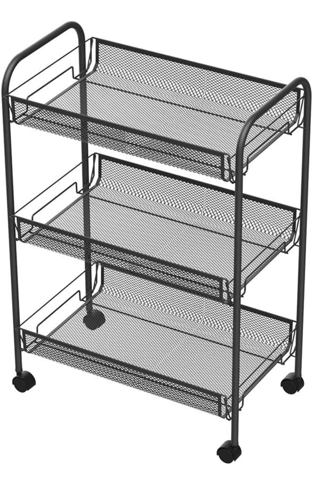 3-Tier Mesh Rolling Cart/Mesh Trolley - Household Utility Cart For Home & Kitchen, Living Room - File & Stationery Storage For Office, Study - Black